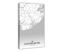 SDKAHKZO Black And White City Map Clacton on Sea UK Canvas Art Wall Decor Posters Home Bar Restaurant Garage Cafe Logo Gift 16x24inch(40x60cm)