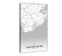 SDKAHKZO Black And White City Map Clacton on Sea UK Canvas Wall Art Posters And Prints Room Aesthetic Bedroom Office Decor 12x18inch(30x45cm)