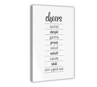 SDKAHKZO Cheers Sign, Bar Cart Decoration, Cheers in Different Languages Canvas Wall Art Posters And Prints Room Aesthetic Bedroom Office Decor 20x30inch(50x75cm)
