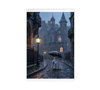 SDKAHKZO Haunted Ghosts in The Rain. Gothic Halloween. Supernatural Street Scene Canvas Wall Art Posters And Prints Room Aesthetic Bedroom Office Decor 16x24inch(40x60cm)