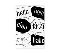 SDKAHKZO Hello Bonjour Speech Bubble Poster in Different Languages Canvas Modern Poster Wall Art Prints Paintings Living Room Bedroom Decor 24x36inch(60x90cm)