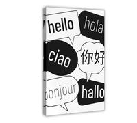 SDKAHKZO Hello Bonjour Speech Bubble Poster in Different Languages Canvas Wall Art Posters And Prints Room Aesthetic Bedroom Office Decor 20x30inch(50x75cm)