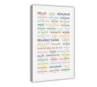SDKAHKZO Hello Language Poster, Travel Gift Idea, School Cone Art Canvas Modern Poster Wall Art Prints Paintings Living Room Bedroom Decor 12x18inch(30x45cm)