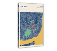 SDKAHKZO Lisbon Portugal City Map Canvas Art Wall Decor Posters Home Bar Restaurant Garage Cafe Logo Gift 12x18inch(30x45cm)