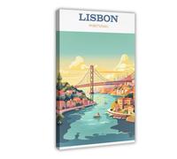 SDKAHKZO Lisbon, Portugal, Vintage Travel Poster, Wall Art, Bridge, Ponte Vecchio, Gift Canvas Art Wall Decor Posters Home Bar Restaurant Garage Cafe Logo Gift 20x30inch(50x75cm)