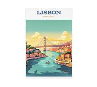 SDKAHKZO Lisbon, Portugal, Vintage Travel Poster, Wall Art, Bridge, Ponte Vecchio, Gift Canvas Modern Poster Wall Art Prints Paintings Living Room Bedroom Decor 16x24inch(40x60cm)