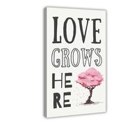 SDKAHKZO Love Grows Here Pink Tree Minimalism Canvas Wall Art Posters And Prints Room Aesthetic Bedroom Office Decor 24x36inch(60x90cm)