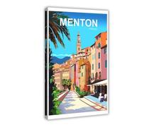 SDKAHKZO Menton Cote D'Azur Travel Poster, Produced by Wednesday Canvas Modern Poster Wall Art Prints Paintings Living Room Bedroom Decor 24x36inch(60x90cm)