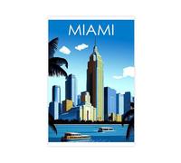 SDKAHKZO Modern Travel Poster for Miami, USA, Released on Wednesday Canvas Modern Poster Wall Art Prints Paintings Living Room Bedroom Decor 20x30inch(50x75cm)