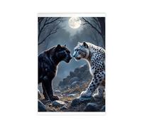 SDKAHKZO Moonlight Showdown Black Panther Vs. Snow Leopard Majestic Wildcats, Mysterious Wildlife Canvas Modern Poster Wall Art Prints Paintings Living Room Bedroom Decor 20x30inch(50x75cm)