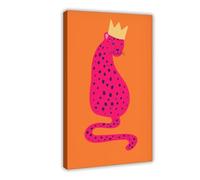 SDKAHKZO Pink And Orange Leopard Print, Preppy Room Decor, Maximalist Bohemian Style Canvas Modern Poster Wall Art Prints Paintings Living Room Bedroom Decor 24x36inch(60x90cm)