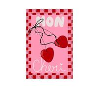 SDKAHKZO Retro Font Mon Cheri Red Black Pink Cherry Canvas Modern Poster Wall Art Prints Paintings Living Room Bedroom Decor 24x36inch(60x90cm)