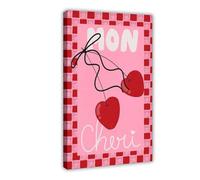SDKAHKZO Retro Font Mon Cheri Red Black Pink Cherry Canvas Wall Art Posters And Prints Room Aesthetic Bedroom Office Decor 24x36inch(60x90cm)
