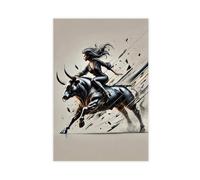 SDKAHKZO Riding The Storm The Bull And The Fearless Canvas Art Wall Decor Posters Home Bar Restaurant Garage Cafe Logo Gift 16x24inch(40x60cm)