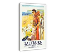 SDKAHKZO Saltburn And Musk Retro Travel on The British Seaside Canvas Art Wall Decor Posters Home Bar Restaurant Garage Cafe Logo Gift 16x24inch(40x60cm)
