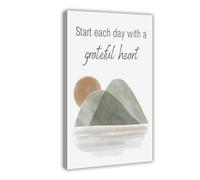 SDKAHKZO Start Each Day with A Grateful Heart, Inspirational Quotes, Forest Green Mountains Canvas Wall Art Posters And Prints Room Aesthetic Bedroom Office Decor 24x36inch(60x90cm)