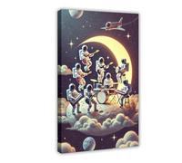 SDKAHKZO Stellar Rockstars Astronauts Playing Tunes Beyond The Cosmos Canvas Art Wall Decor Posters Home Bar Restaurant Garage Cafe Logo Gift 20x30inch(50x75cm)