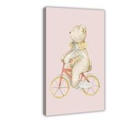SDKAHKZO Teddy Bear Riding A Bicycle. Retro Nursery Canvas Wall Art Posters And Prints Room Aesthetic Bedroom Office Decor 24x36inch(60x90cm)