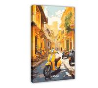 SDKAHKZO This Is Hanoi's Old Quarter, with Yellow Motorbikes Parked Along The Narrow Streets. Canvas Art Wall Decor Posters Home Bar Restaurant Garage Cafe Logo Gift 20x30inch(50x75cm)