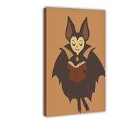SDKAHKZO Vampire Bat Halloween Cute Read Creepy Book Lover Orange Autumn Canvas Art Wall Decor Posters Home Bar Restaurant Garage Cafe Logo Gift 24x36inch(60x90cm)