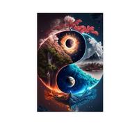 SDKAHKZO Yin And Yang The Amazing Balance between Blazing Fire And Lush Waterfalls during The Solar Eclipse Canvas Modern Poster Wall Art Prints Paintings Living Room Bedroom Decor 12x18inch(30x45cm)