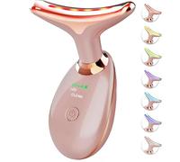 SDKWDH Red Light Therapy for Face and Neck, 7 Color Face Massager Tool for Wrinkles, Double Chin, Vibrating Facial Massager with Thermals for Skin Care, Rose Gold