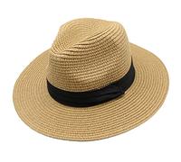 SDKZBFC Womens Beach Sun Wide Brim Straw Hat UPF50+ Panama Summer Beach Sun Hat for Unisex Khaki