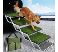 SDLDEER 4 Steps Dog Steps for Car, Folding Dog Stairs for Large Dogs, Extra Wide Nonslip Artificial Turf Surface Telescoping Portable Dog Ramp for Cars, SUV, Trucks, Supports up to 113KG