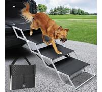 SDLDEER 4 Steps Dog Steps for Car, Folding Dog Stairs for Large Dogs, Extra Wide Nonslip Surface Aluminum Portable Dog Ramp for Cars, SUV, Trucks, Supports up to 113KG