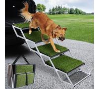 SDLDEER 4 Steps Dog Steps for Car, Folding Dog Stairs for Large Dogs, Nonslip Artificial Turf Surface Telescoping Portable Dog Ramp for Cars, SUV, Trucks, Supports up to 113KG