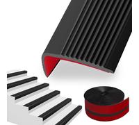 SDLDEER 5 Meters Stair Nosing Edge Trim, 50 x 25 MM L-Shape Peel and Stick Stair Treads Self-Adhesive Staircase Step Edge Protector Flexible Rubber Edging Strip for Outdoor Indoor Floors, Black