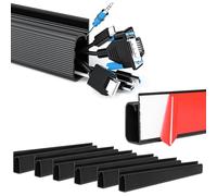 SDLDEER 6 PCS Desk Cable Management, 5 x 40 CM J Channel Cable Raceway Black, Under Desk Cable Management Tray, No-drill Cord Cables Organizer, Self-Adhesive Cables Concealer for Home Office Study