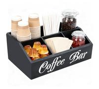 SDLDEER Coffee Station Organizer, 5 Compartment Coffee Bar Accessories, 32x21x13.2cm Wooden Vintage Kitchen Storage Shelf for Countertop Sugar Sweeteners (Black)