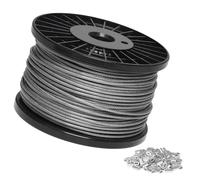 SDLDEER Stainless Steel Wire Rope 3mm x 100m, 304 Steel Cable 7x7 Cross Section 517kg Breaking Load Metal Wire with 100pcs Crimp Sleeve, Metal Cable for Garden Climbing Plants, Craft, Picture Hanging