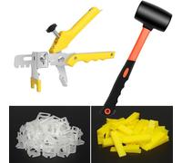 SDLDEER Tile Leveling System Kits, 1.5mm 300 Pcs Leveling Spacer Clips with 100pcs Resuable Wedges, 1 Tile Leveling Pliers and 1 Rubber Hammer, Efficient Tools for Flooring and Tiles