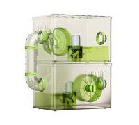 Sdlnklm Hamster Cage Acrylic Crystal Clear Enclosure Stackable Design Running Wheel Water Bottle Food Bowl Starter Kit Easy Cleaning Suitable for Hamster, Green, 2-Layer Large Wheel