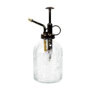 SDLumeiy 11.8 Ounce Glass Plant Spray Bottle with Antique Brass Top Pump, Clear Glass Leaf Print, 7.6 Inch Tall (Indoor/Outdoor)