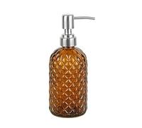 SDlumeiy 16 oz Diamond Pattern Glass Soap Dispenser, Kitchen and Bathroom Refillable Soap Dispenser with Rust Resistant Stainless Steel Pump for Hand Soap, Lotion Glass Liquid Dispenser(Amber)