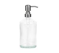 SDlumeiy 18 oz Cylindrical Clear Glass Soap Dispenser with Silver 304 Stainless Steel Pump Refillable Suitable for Hand Soap, Dish Soap Bathroom Kitchen Premium Soap Dispenser (1, Clear-Silver Pump)