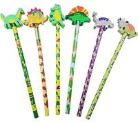 SDMAX 6 Dinosaur Pencil Topper With Eraser, Fun Learning, Develop Writing Skills, School Supplies, Durable And Safe, Write, Journal, Doodle And Draw, Ideal Gifts For Childrens