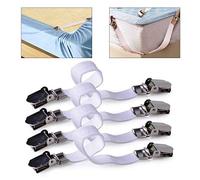 SDMAX Bed Sheet Holder clip Elastic Fasteners Grippers Braces Metal Clips Sheet Mattress Corner Straps Ideal For Ironing Board Covers,White 4x