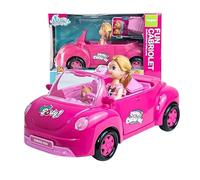 SDMAX Doll and Car Playset, Double Door Convertible 4 Seater with Doll, Pet and a Basket, Fun Multifunctional Car, Role Play Set, Educational Pretend Play Toy, Pink
