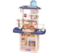 SDMAX Kitchen Playset For Kids, Pots, Pans, Utensils, Plates, Cups, And Realistic Dummy Food, Light And Sound, Develop Social, Communication Skills, Blue