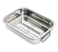 SDMAX Roasting Tin Tray, Stainless Steel Oven Roasting Tin with Rack, Folding Side Handles, Baking Roaster TIN Grill Rack, Roaster Set, Oven Grill Tray (Large 37X28X5.5CM)