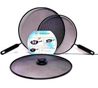 SDMAX Splatter Screen for Frying Pan Cooking, Stainless Steel Splatter Guard, Anti Splash Screen Cover, Mesh Metal Wired, Ergonomic Handle, Easy to Use, Set of 3