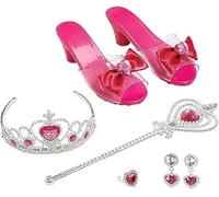SDMAX Toy Fashion Girls Shoes, Peach Heart Shoe, Earrings, Crown And Magic Wand And Ring, Glamorous Accessories, Little Girl Aged 3+, Role-Play Gift Set, Birthday
