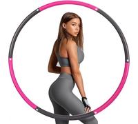 SDMAX Weighted Hula Hoop Adults & Kids, Exercise Fitness Hula Hoops, Soft Padded, Detachable Size, Adjustable Design, Portable, Compact and Lightweight, 1 Kg (Pink-Grey)