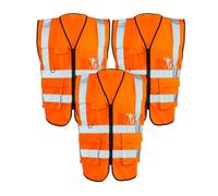 SDMAX Zipped Orange Hi-Viz Vest Waistcoat, Breathable, Multiple Pockets, High Visibility, High Visibility, Ideal For Mechanical, Warehouse, Construction, Transportation (3PCS, 3XL)
