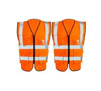 SDMAX Zipped Orange Hi-Viz Vest Waistcoat, Breathable, Multiple Pockets, High Visibility, High Visibility, Ideal For Mechanical, Warehouse, Construction, Transportation (2PCS, 2XL)