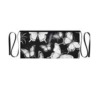 SDMKA White Butterflies Black 3-Pocket Server Apron Professional Waist Apron for Waitress, Bartender & Restaurants, Water-Resistant Half Apron for Men Women